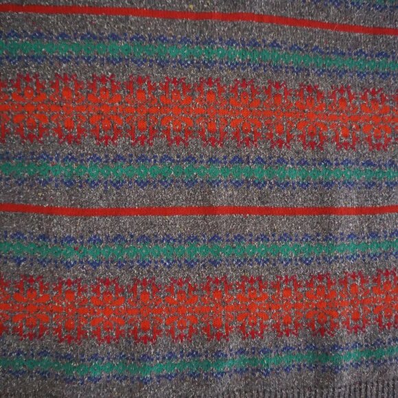 Vintage '90S Lizwear Grey Knit w Red Green Cotton Blend Mockneck Sweater M - Picture 9 of 11